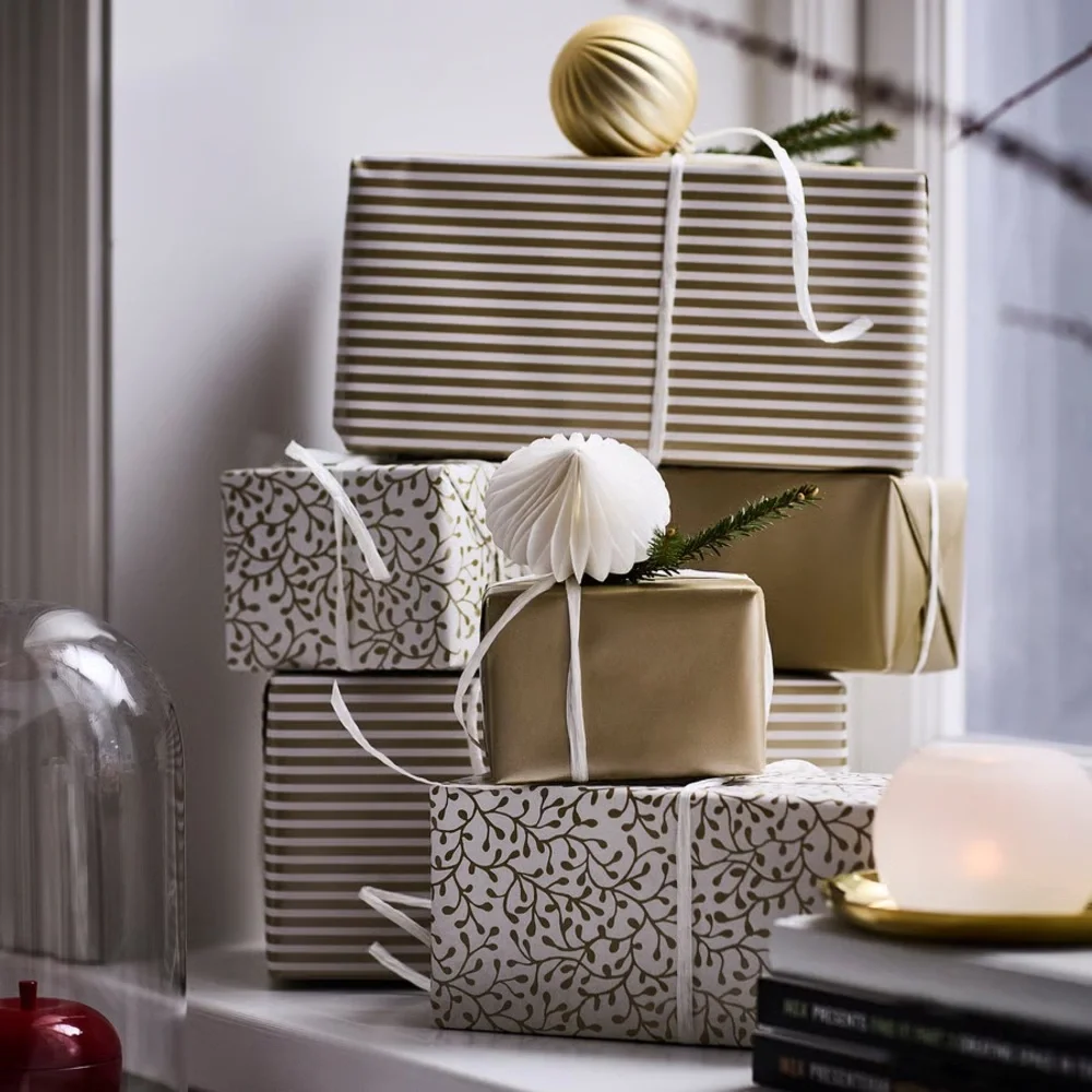 VINTERFINTGift wrap, roll, mixed patterns gold, 9.84x2.30 '/22.60 sq feet